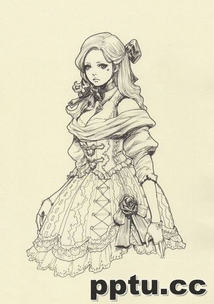 动漫气质美女素描黑白图片