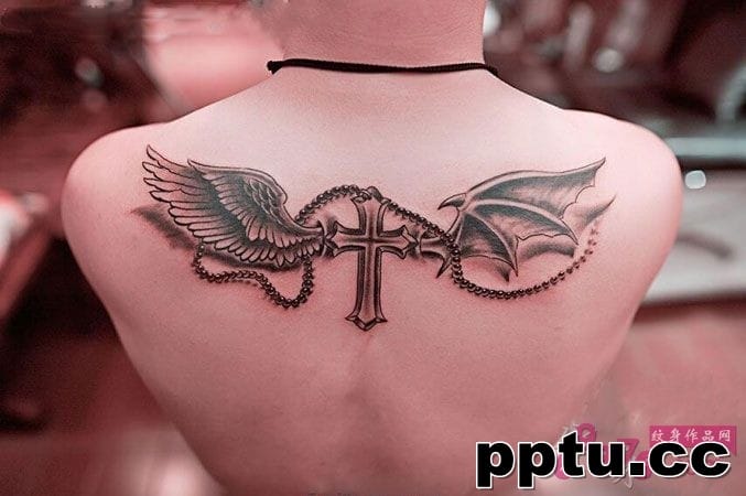 天使与恶魔纹身男 后背小天使与恶魔可爱纹身图案大全-皮皮兔动漫