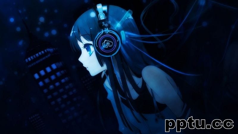 听音乐的动漫美少女耳机御宅族科技感桌面壁纸-皮皮兔动漫