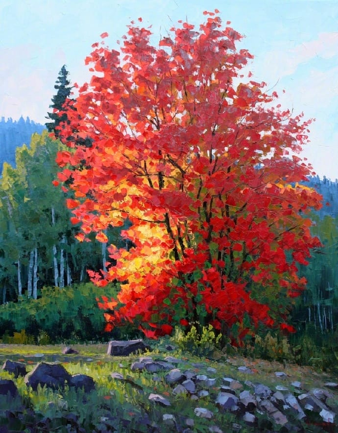 彩色枫叶秋季风景手绘高清图片