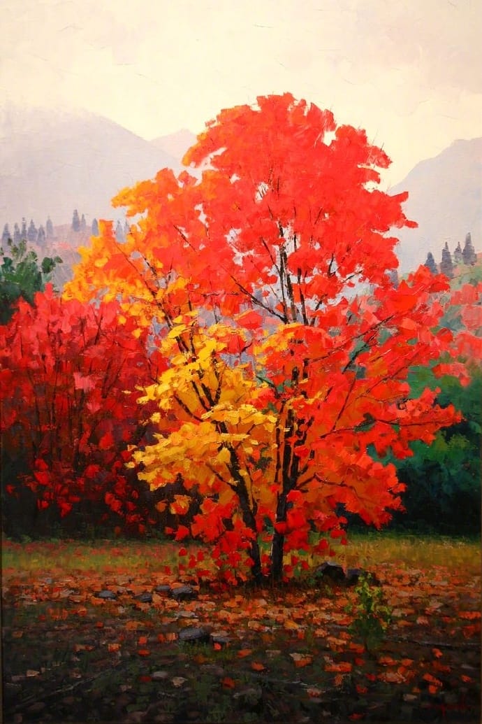 彩色枫叶秋季风景手绘高清图片