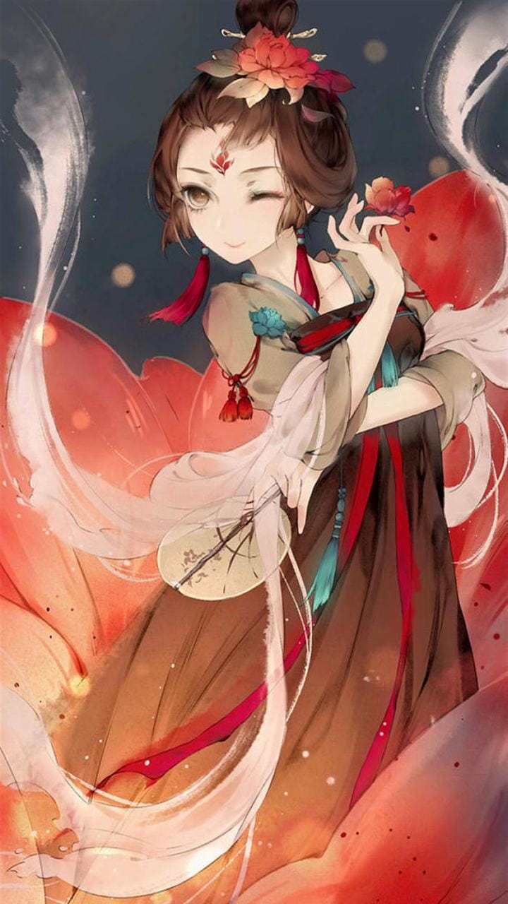 美丽的国风二次元动漫美少女唯美插画手机壁纸图片