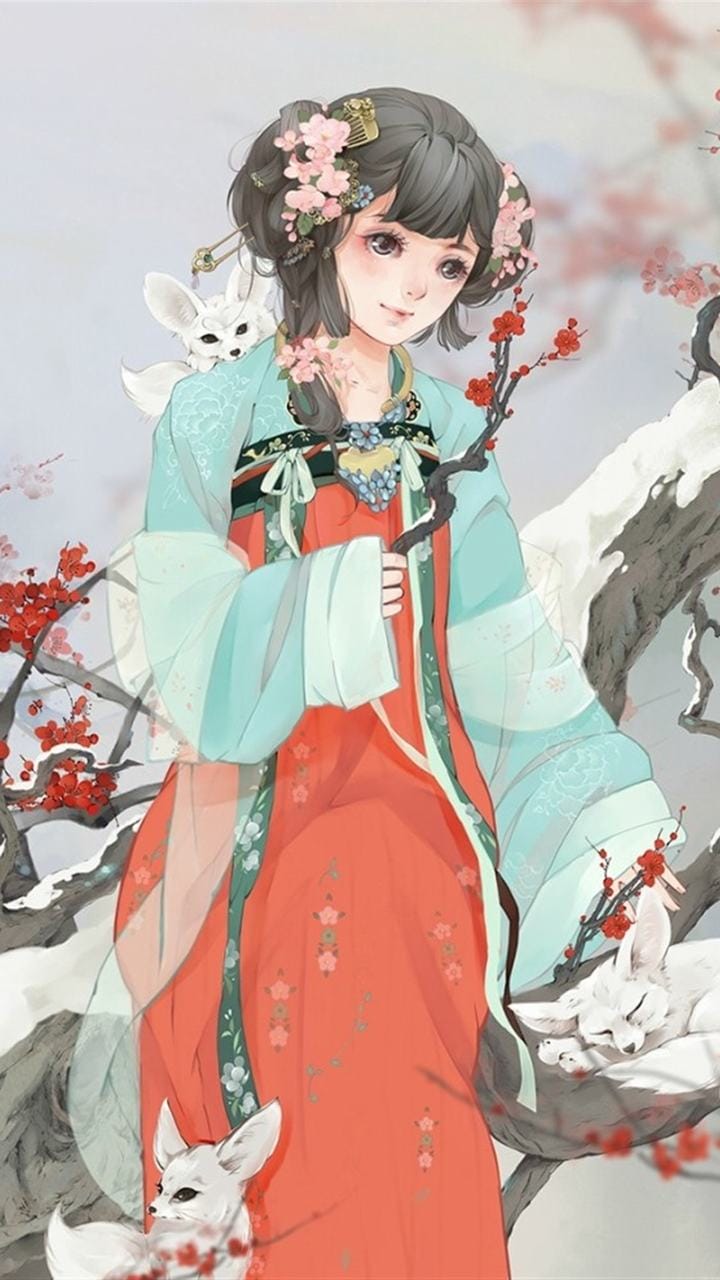美丽的国风二次元动漫美少女唯美插画手机壁纸图片