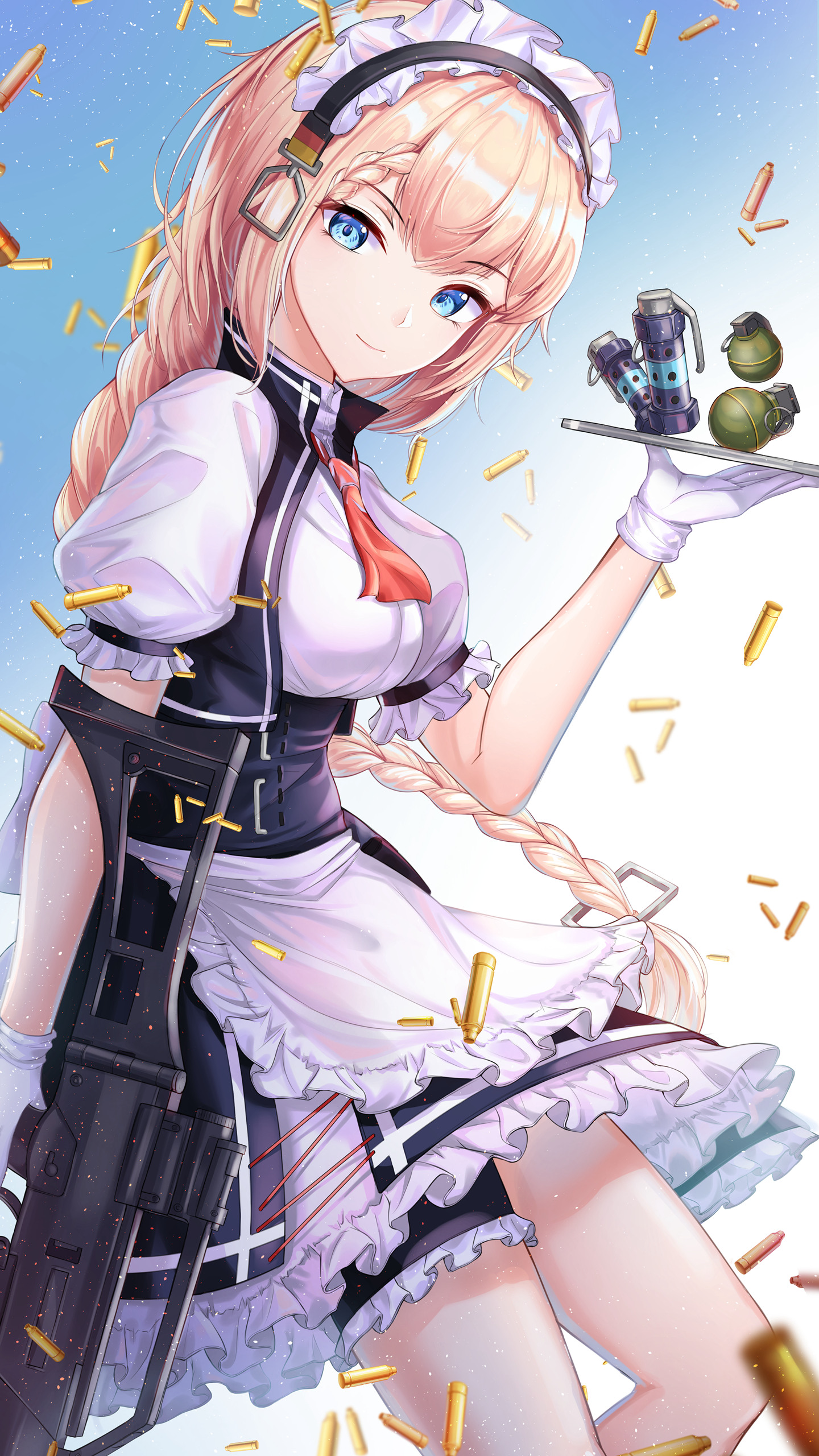 背着枪的制服动漫美女手机壁纸-皮皮兔动漫