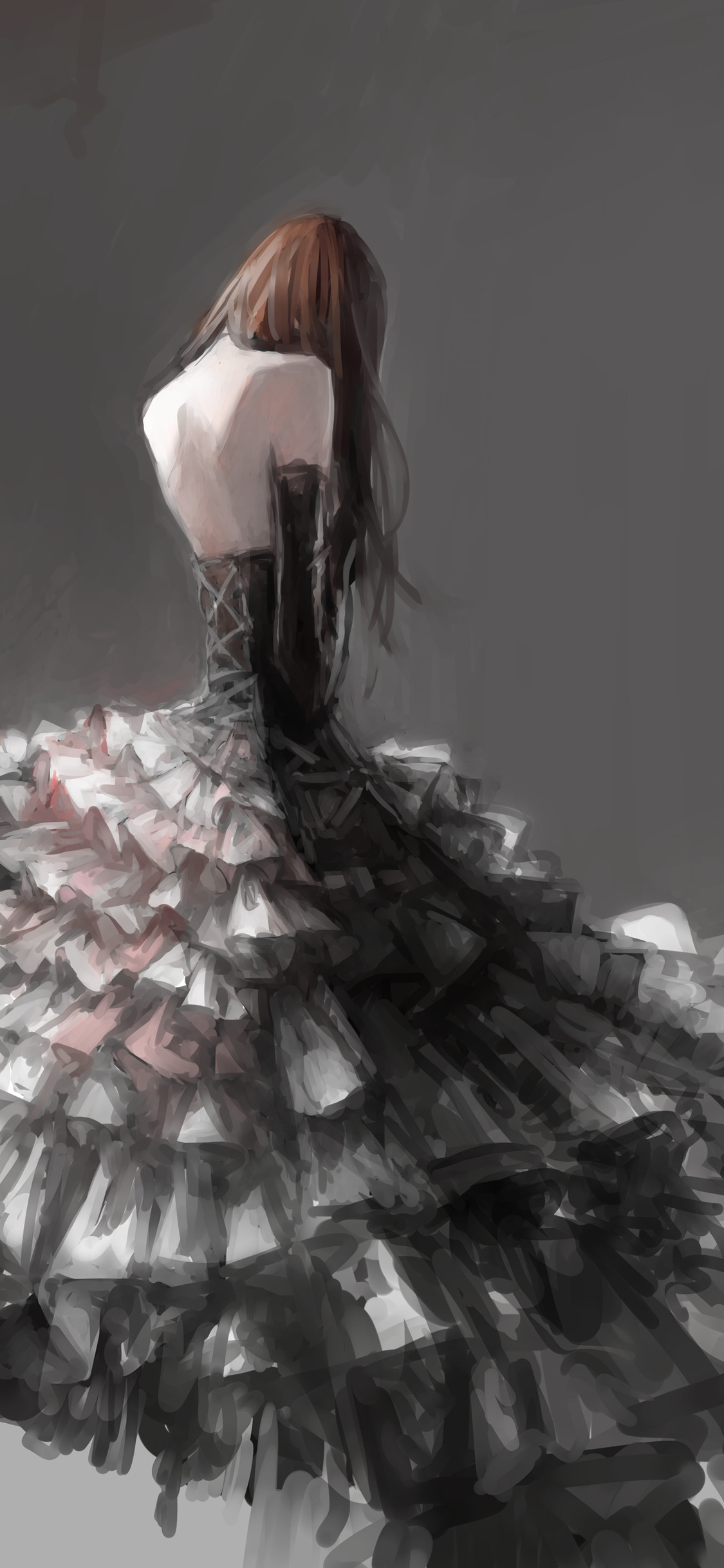 动漫插画穿黑色百褶晚礼裙的美女动漫手机壁纸-皮皮兔动漫
