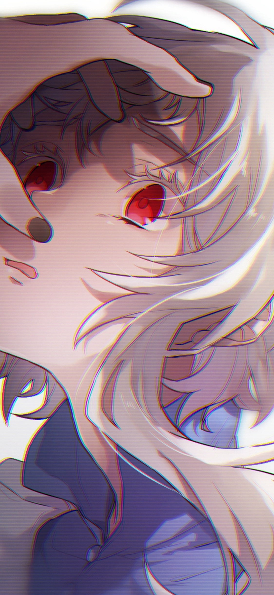 红色瞳孔的动漫少女人物插画手机壁纸-皮皮兔动漫