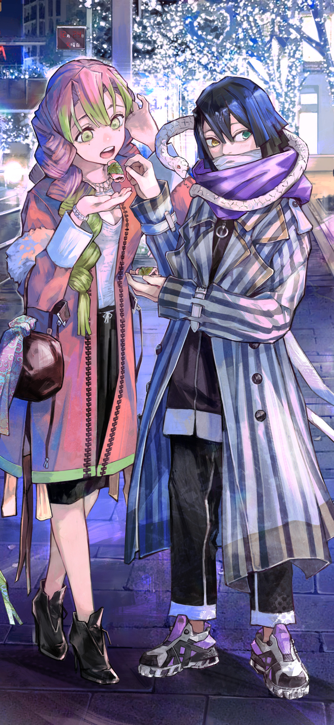 穿现代服饰的鬼灭之刃人物们的创意动漫手机壁纸-皮皮兔动漫