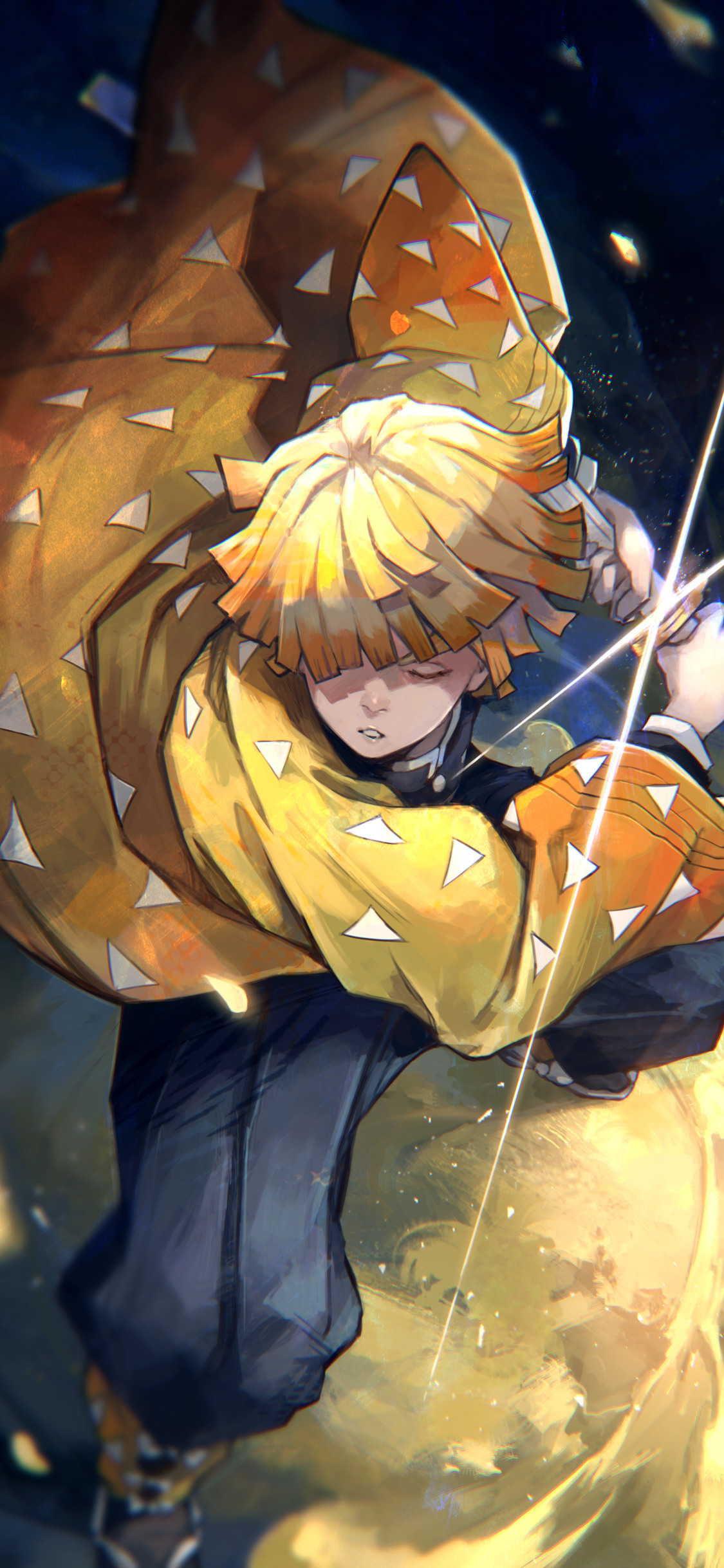 鬼灭之刃我妻善逸个人手绘插画动漫手机壁纸图片-皮皮兔动漫