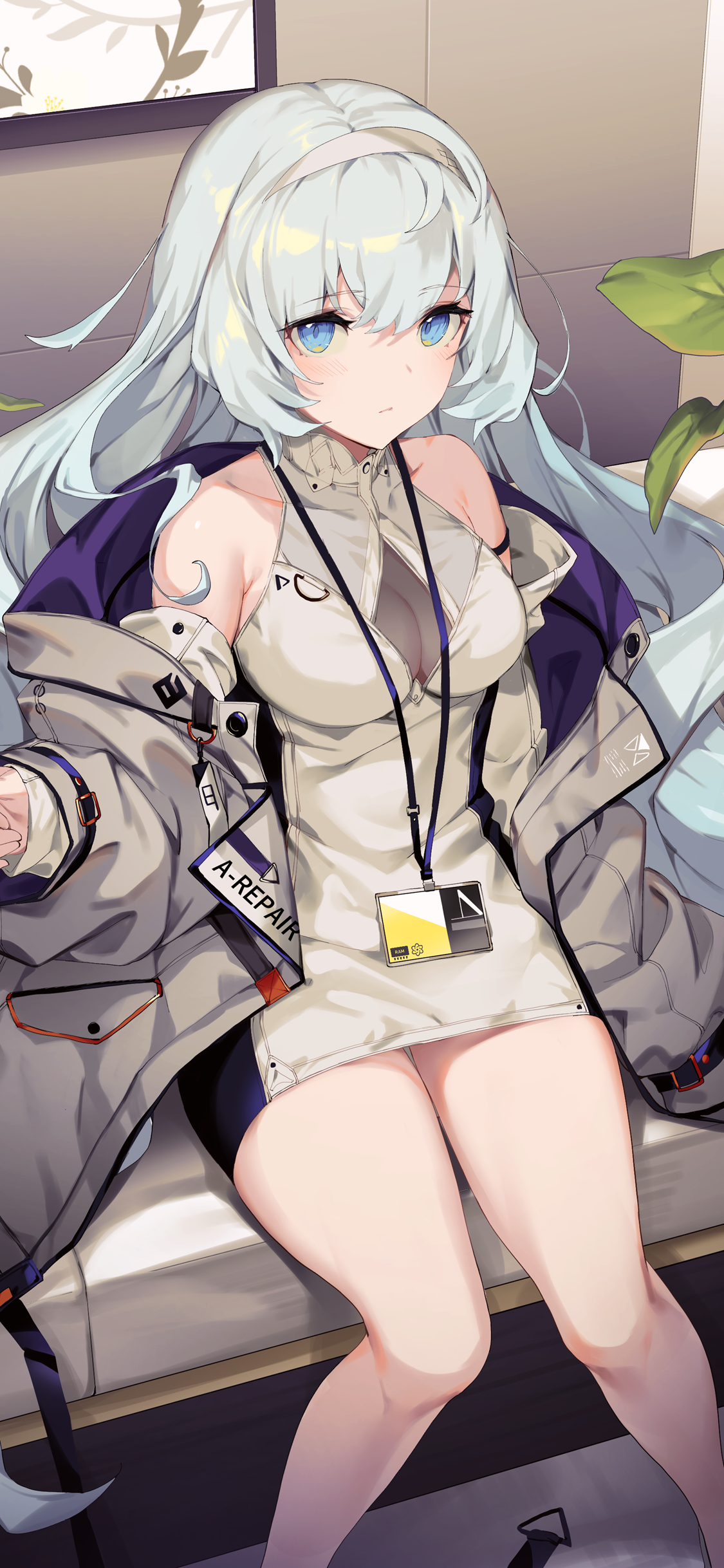 坐在沙发上的短裙动漫少女插画手机壁纸-皮皮兔动漫