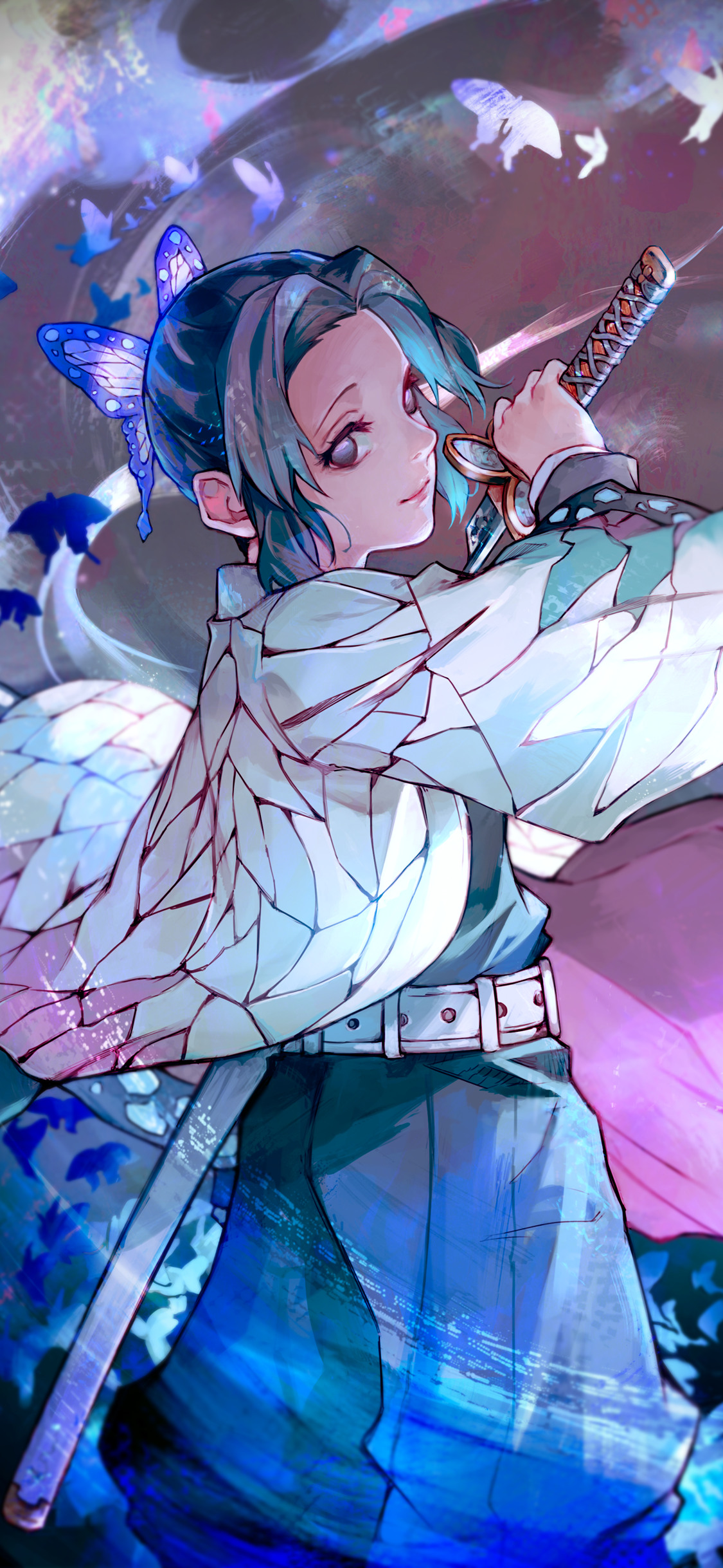 日漫“鬼灭之刃”角色虫柱·蝴蝶忍精品手绘手机壁纸-皮皮兔动漫