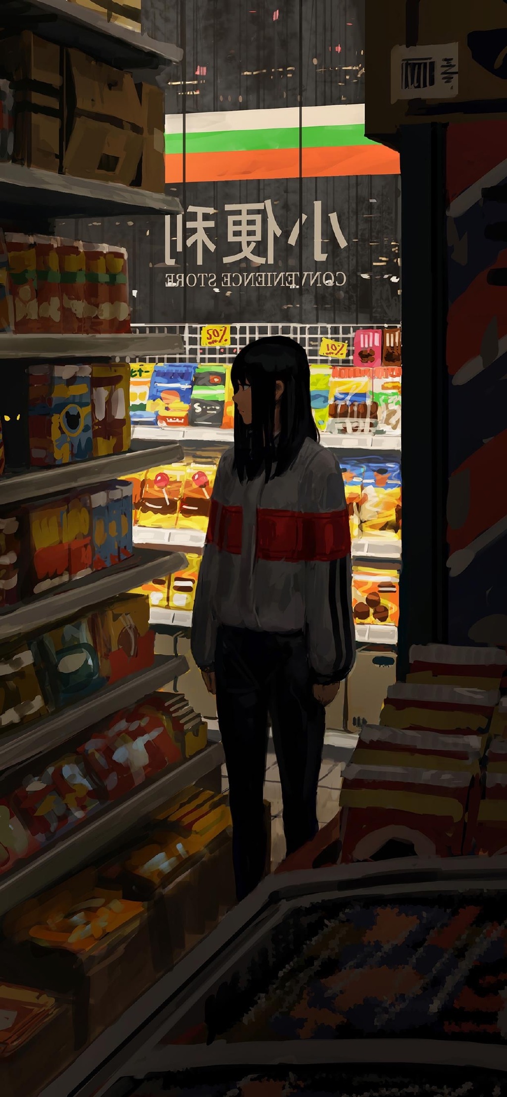 二次元少女手绘插画高清手机壁纸