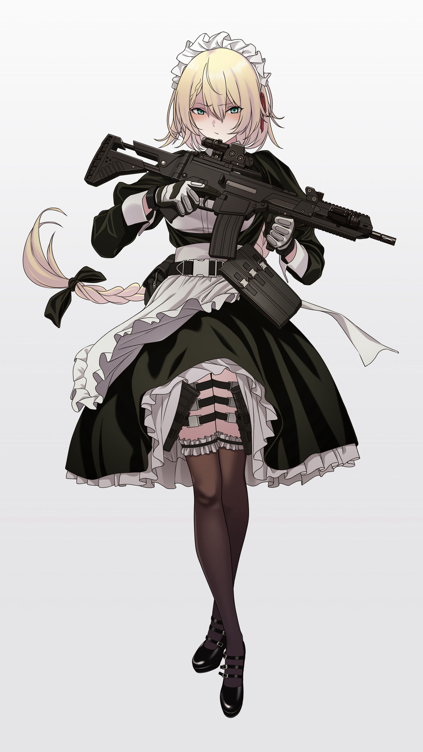 拿着步枪的动漫美女战士手机壁纸-皮皮兔动漫