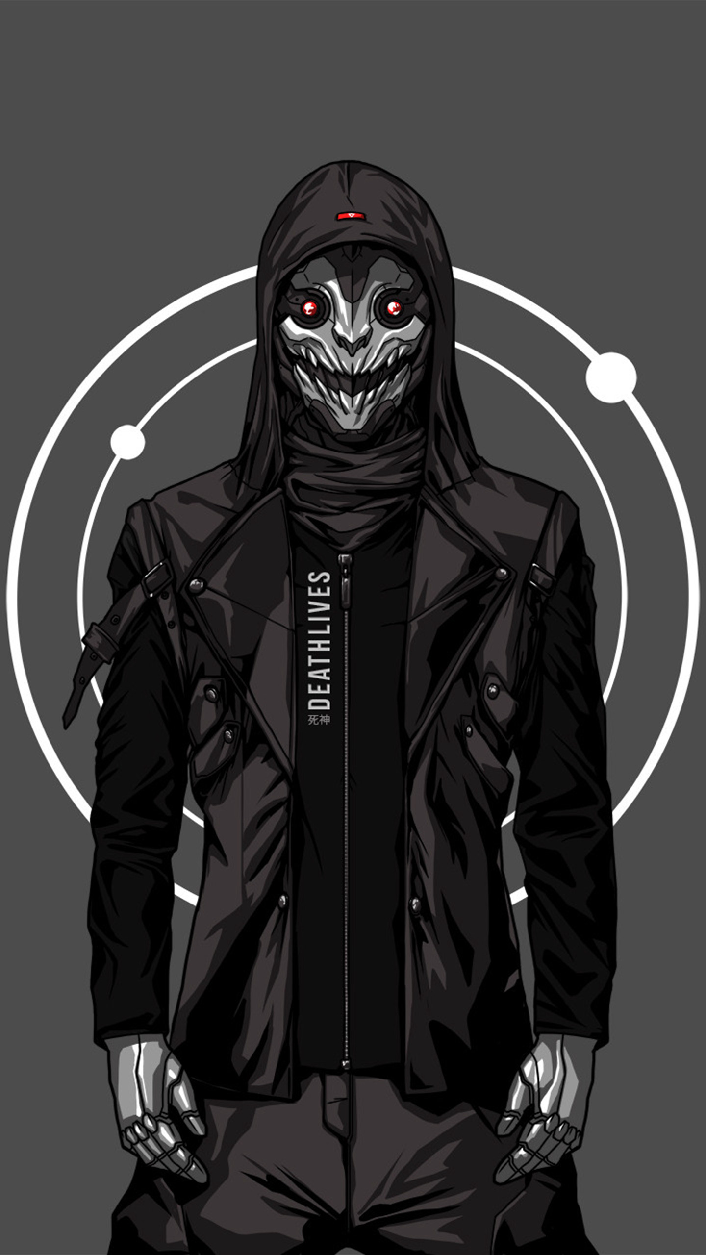 手绘戴骷髅面具的动漫酷帅哥创意手机壁纸-皮皮兔动漫