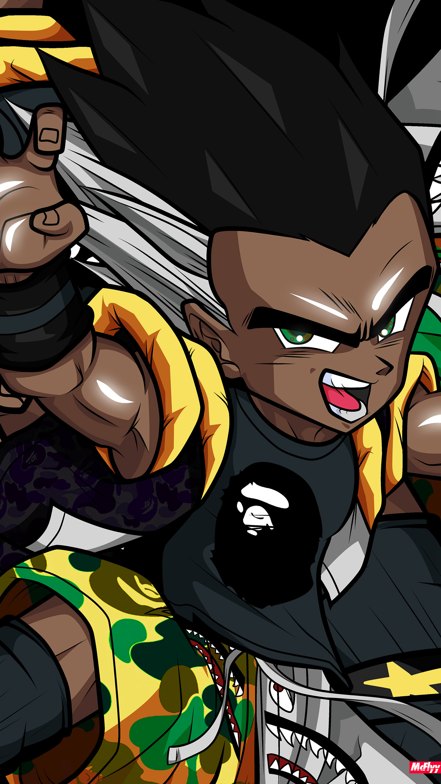 潮版龙珠赛亚人兄弟3人一组手机壁纸-皮皮兔动漫