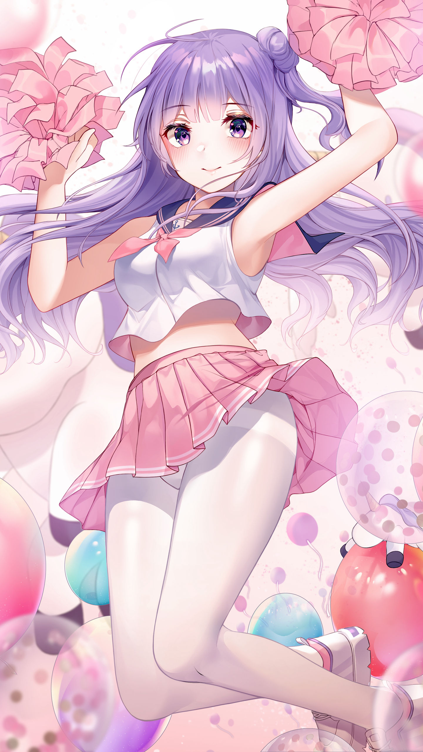 粉色少女心，穿粉色超短裙的动漫啦啦队队员高清手机壁纸-皮皮兔动漫