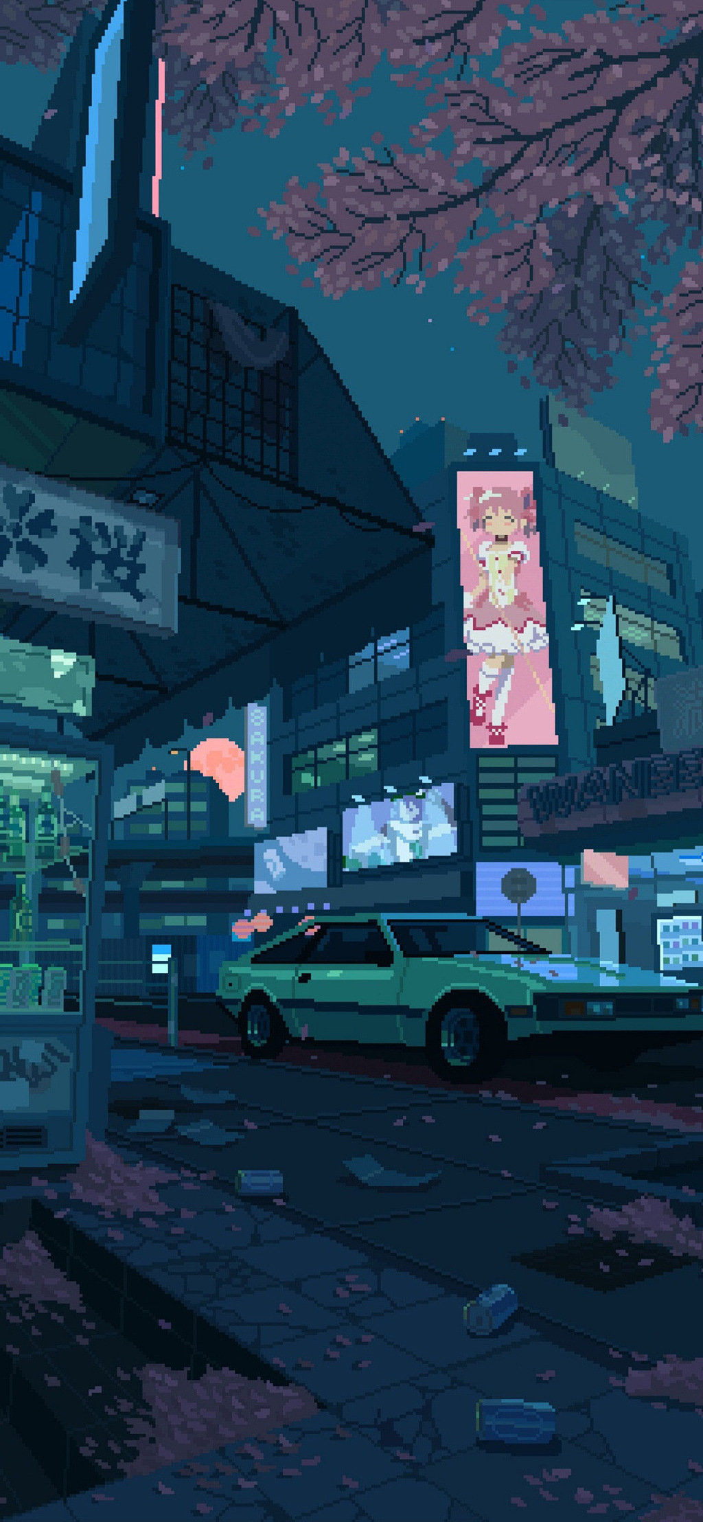 二次元像素风清新场景插画手机壁纸-皮皮兔动漫