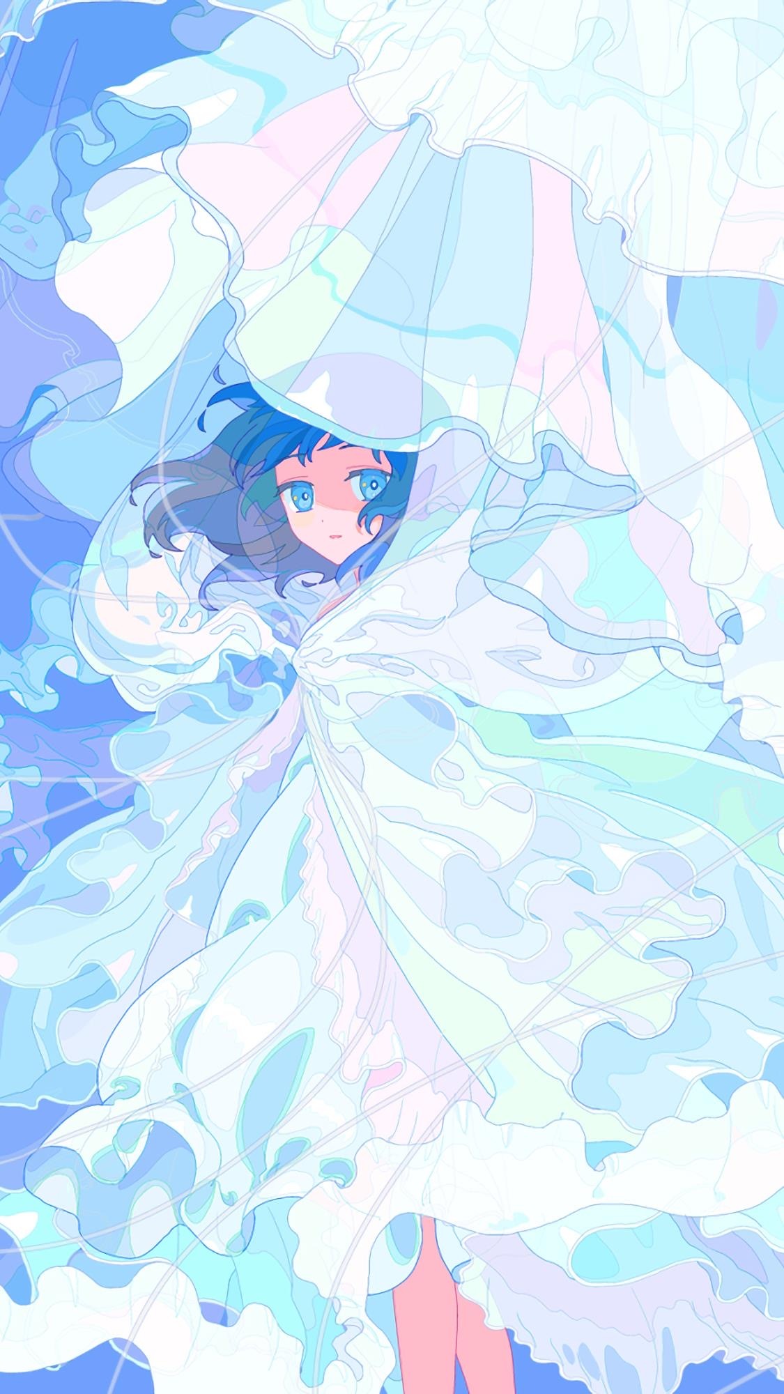 蓝色系插画二次元手机壁纸 第一辑