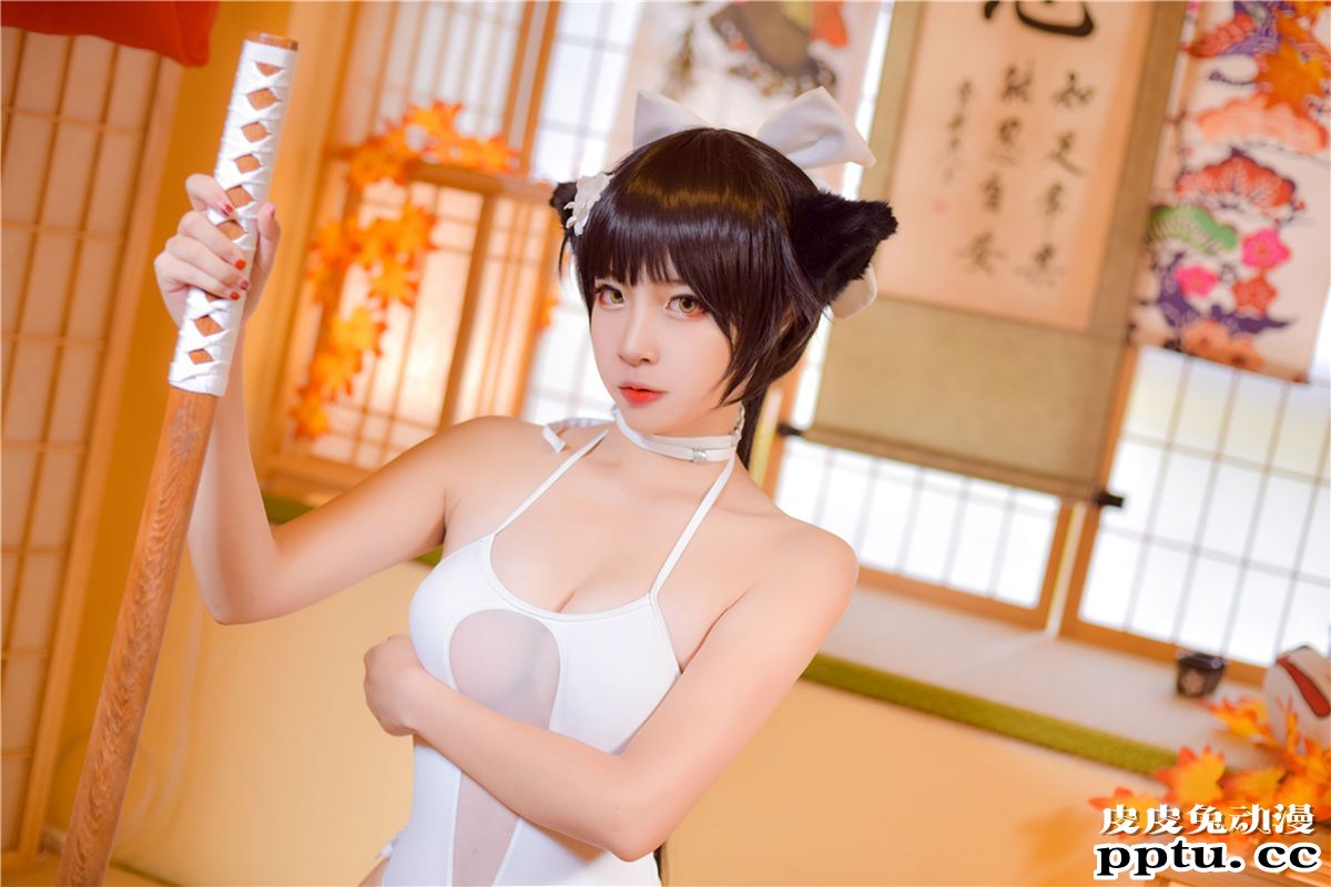 清纯萌妹子猫女郎装扮COSPLAY风之领域纯白主题性感美图