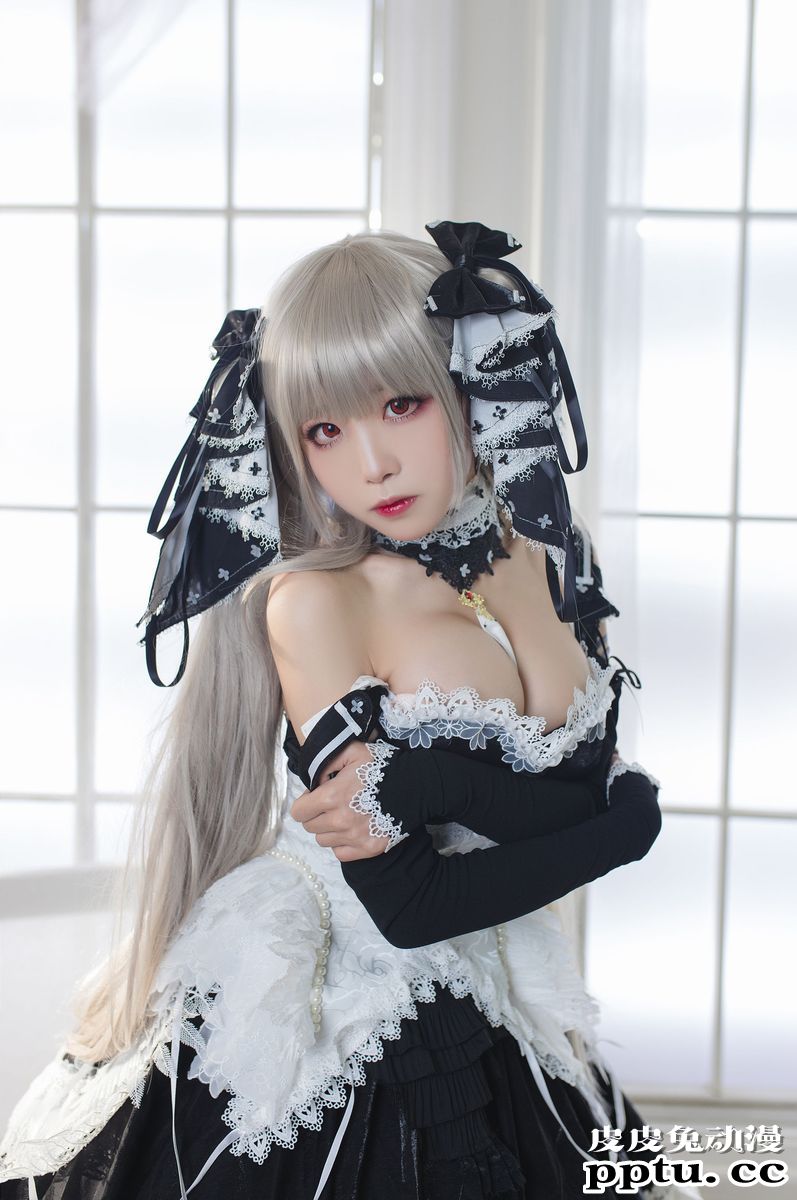 喵糖映画性感萌妹子白色丝袜COSPLAY黑巫女仆主题写真