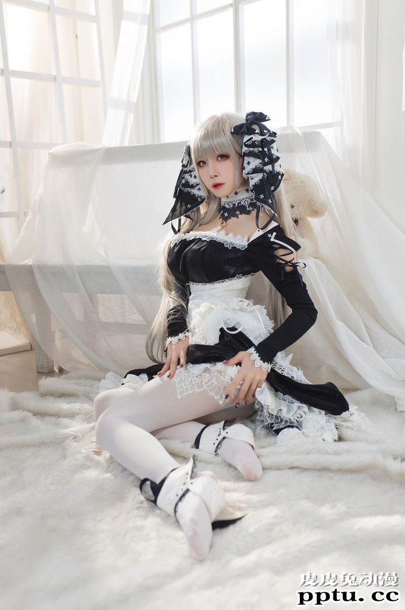 喵糖映画性感萌妹子白色丝袜COSPLAY黑巫女仆主题写真