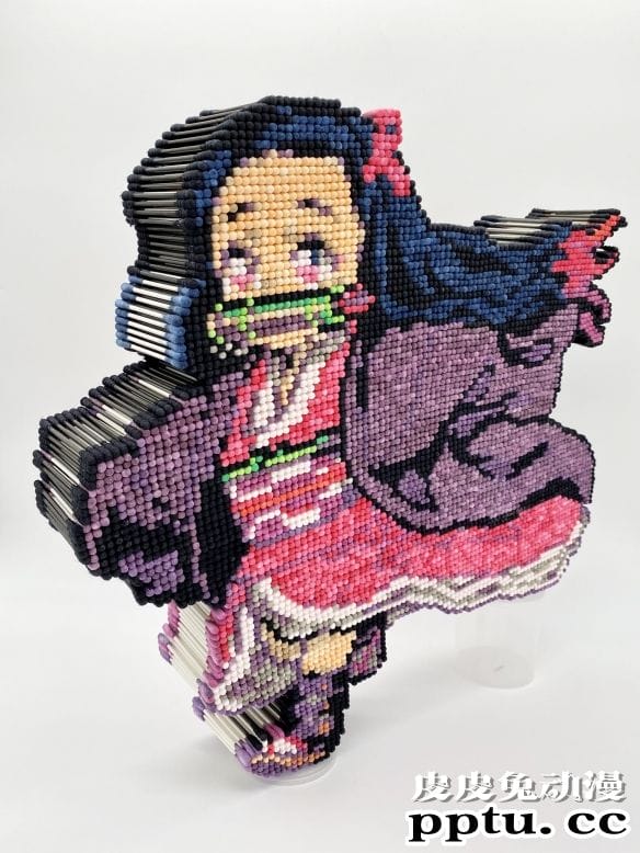 日本手工大神用棉棒制作漫画人物 像素风立体感十足