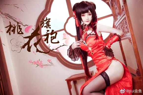 《约会大作战》时崎狂三桃花旗袍Cosplay【CN:yui金鱼】-皮皮兔动漫