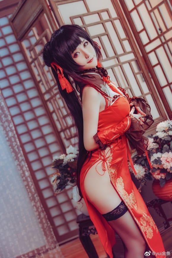 《约会大作战》时崎狂三桃花旗袍Cosplay【CN:yui金鱼】