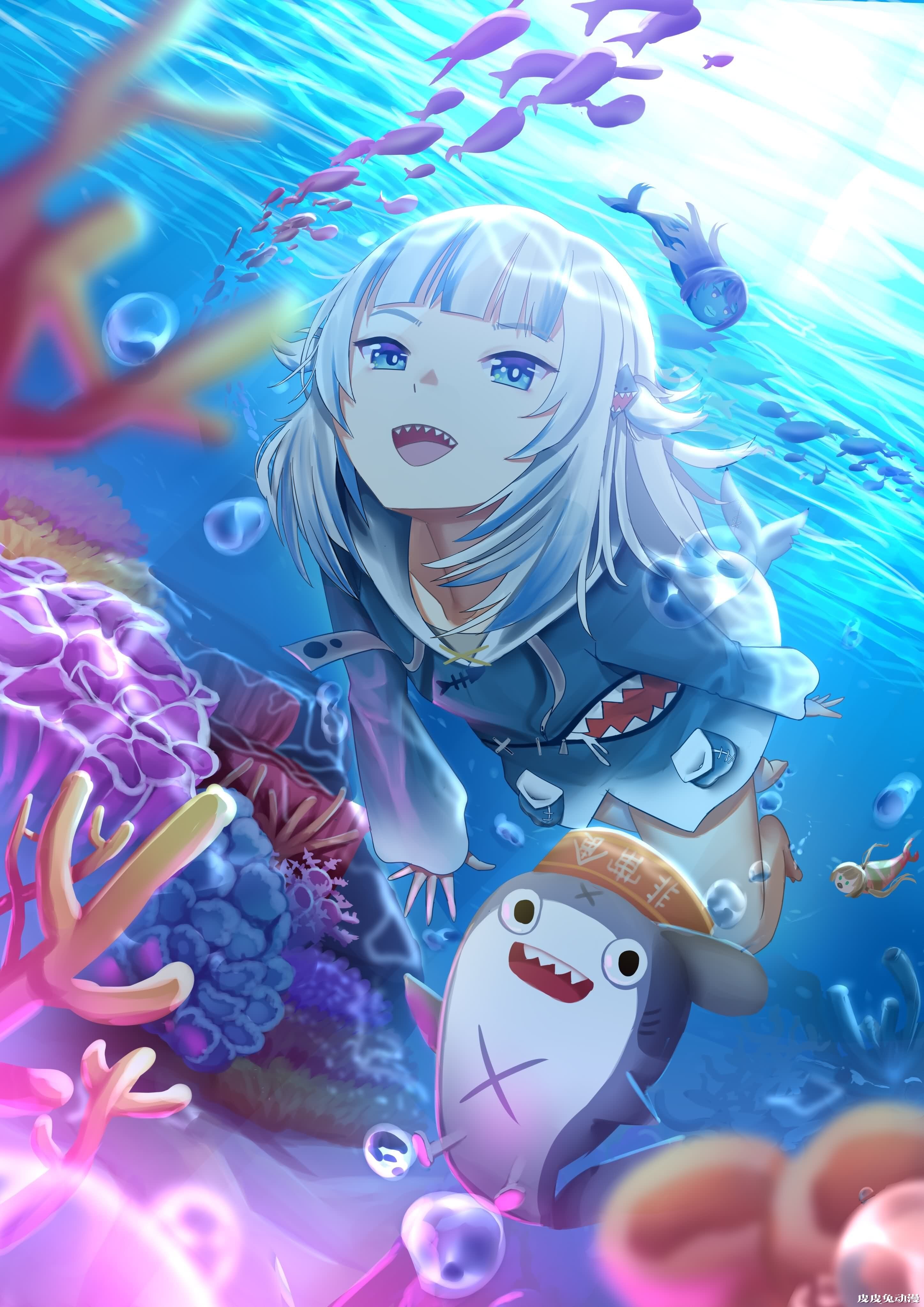 鲨鲨~鲨鲨~虚拟Vtube《噶呜·古拉/Gawr Gura》高清壁纸推荐！-皮皮兔动漫