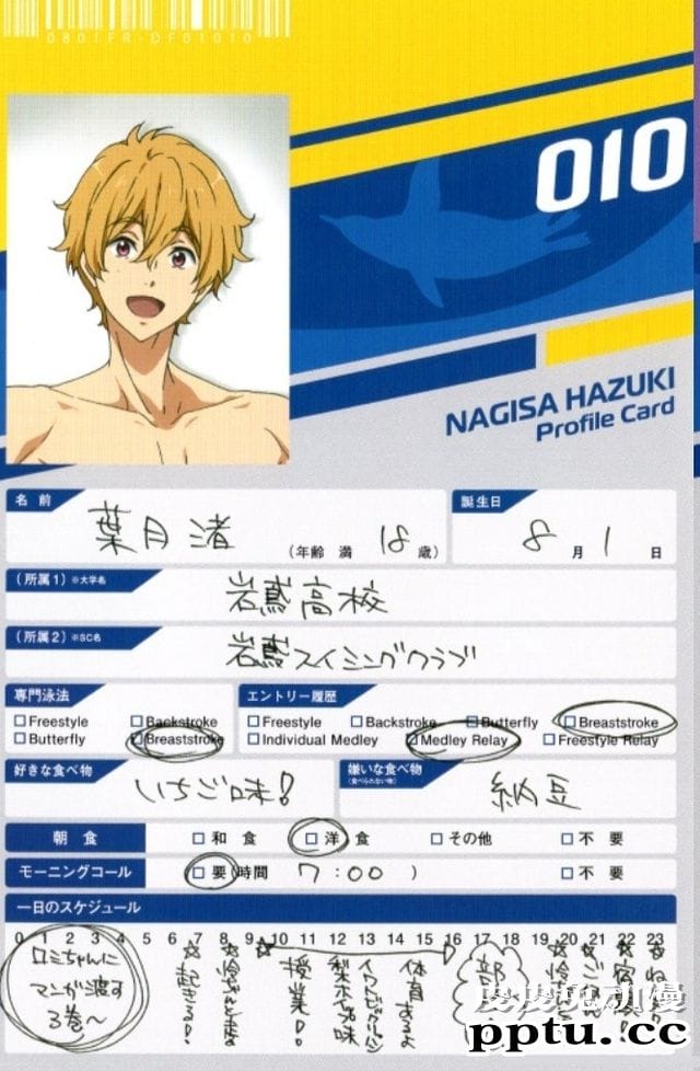 「Free！」角色填写信息表公开