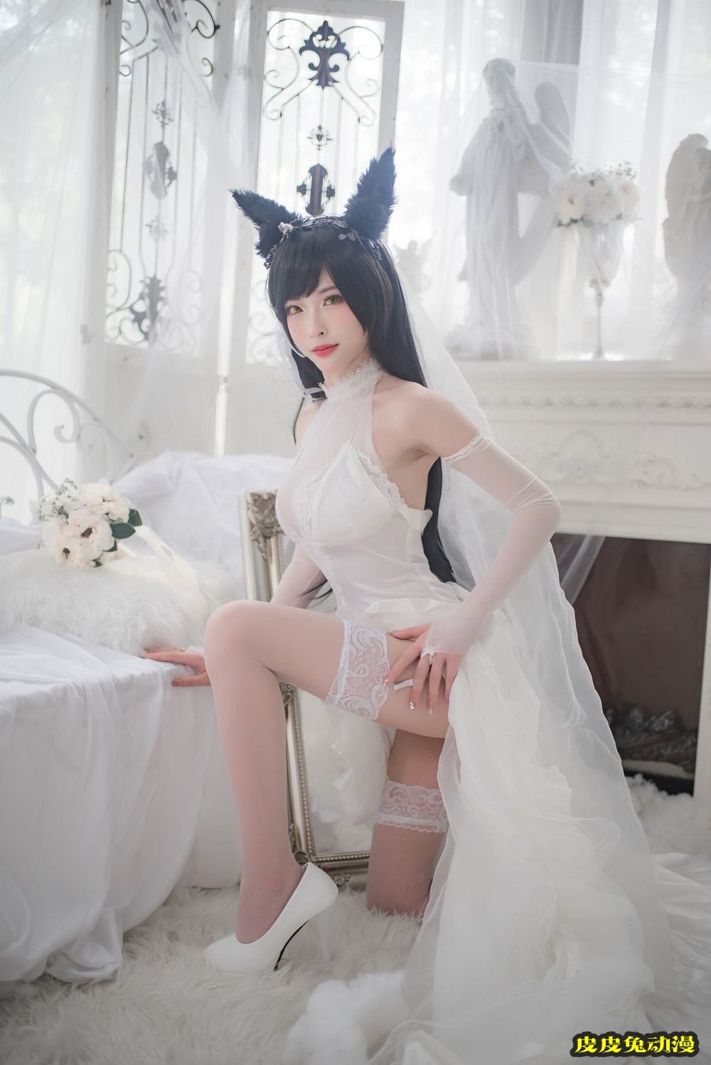 性感尤物清水由乃薄透婚纱配蕾丝吊袜爱宕婚纱主题写真