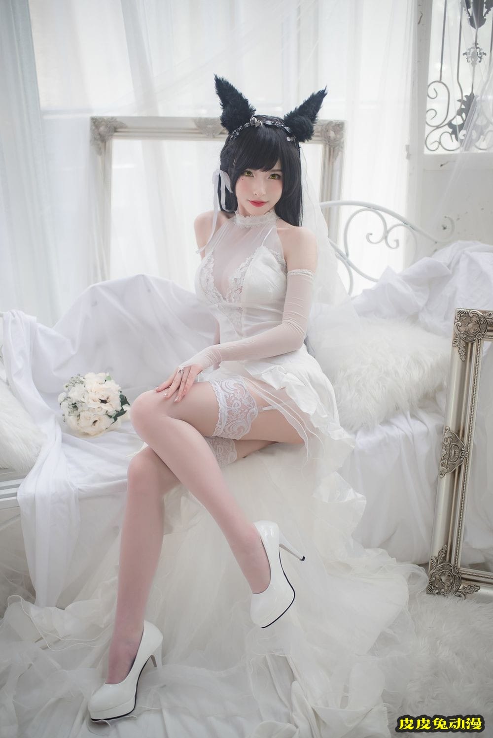 性感尤物清水由乃薄透婚纱配蕾丝吊袜爱宕婚纱主题写真