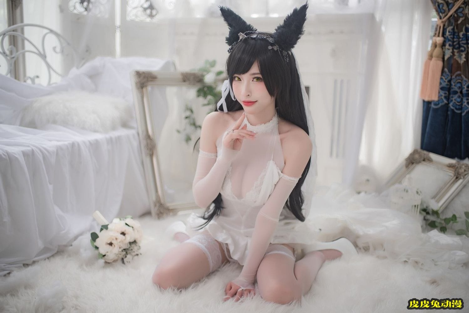 性感尤物清水由乃薄透婚纱配蕾丝吊袜爱宕婚纱主题写真