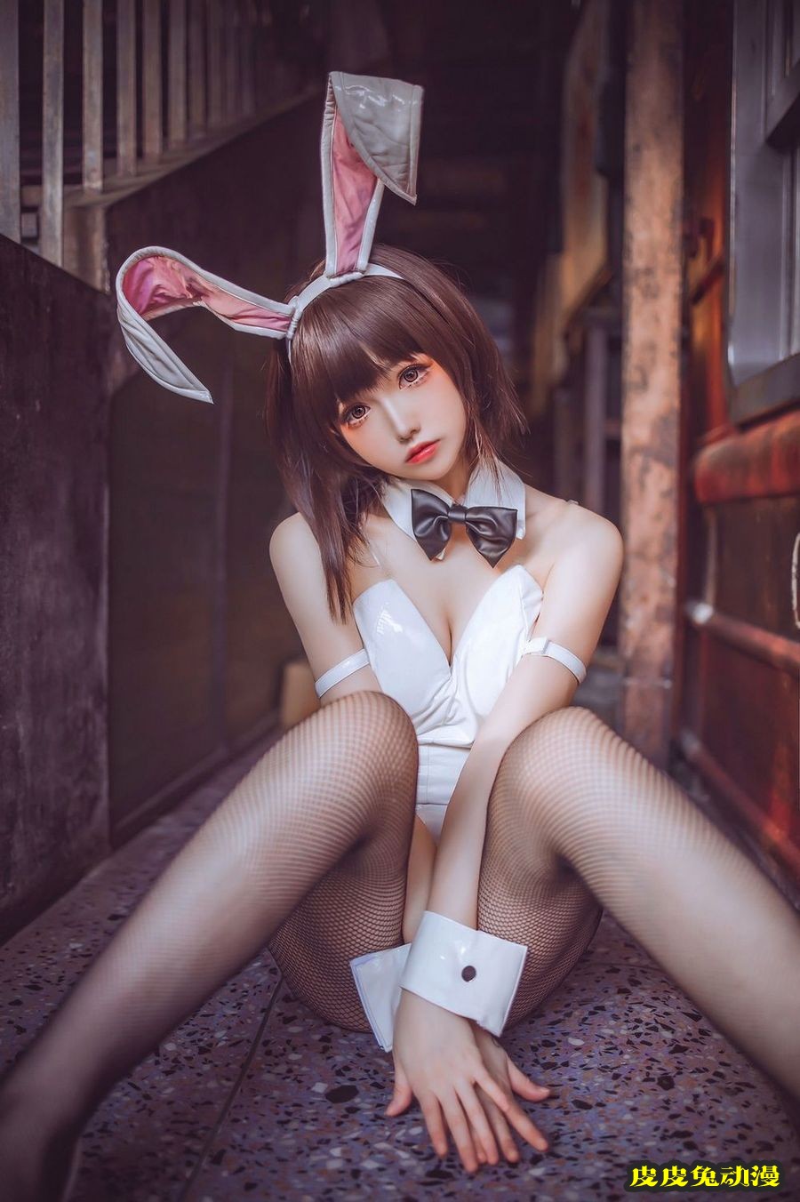 网红美女衣衣加藤惠低胸高叉连体衣兔女郎黑丝主题美图-皮皮兔动漫