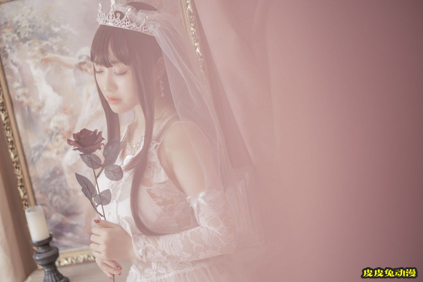 动漫博主脱尾巴Mizuki白色蕾丝缕空婚纱主题情趣服饰写真