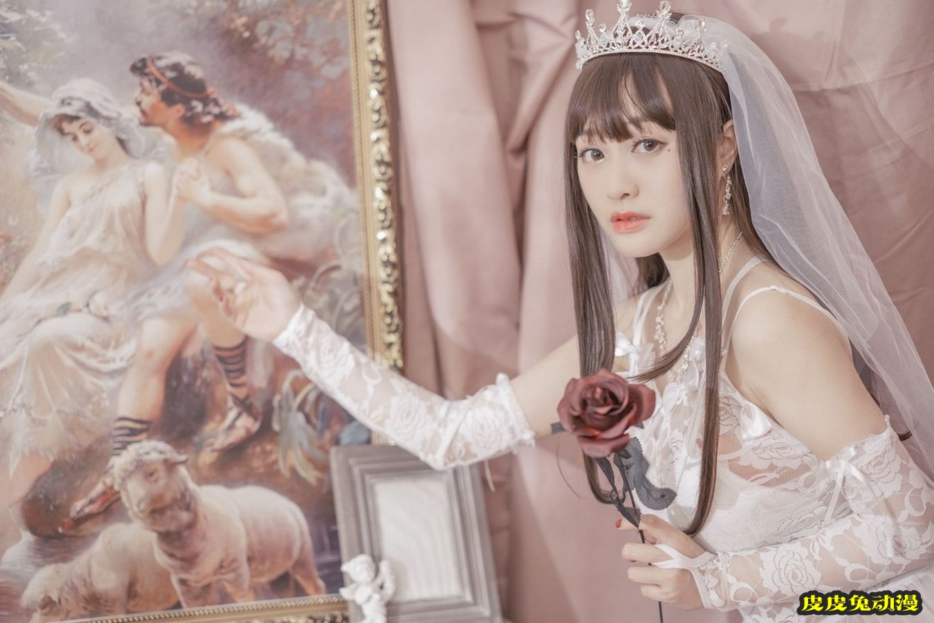 动漫博主脱尾巴Mizuki白色蕾丝缕空婚纱主题情趣服饰写真