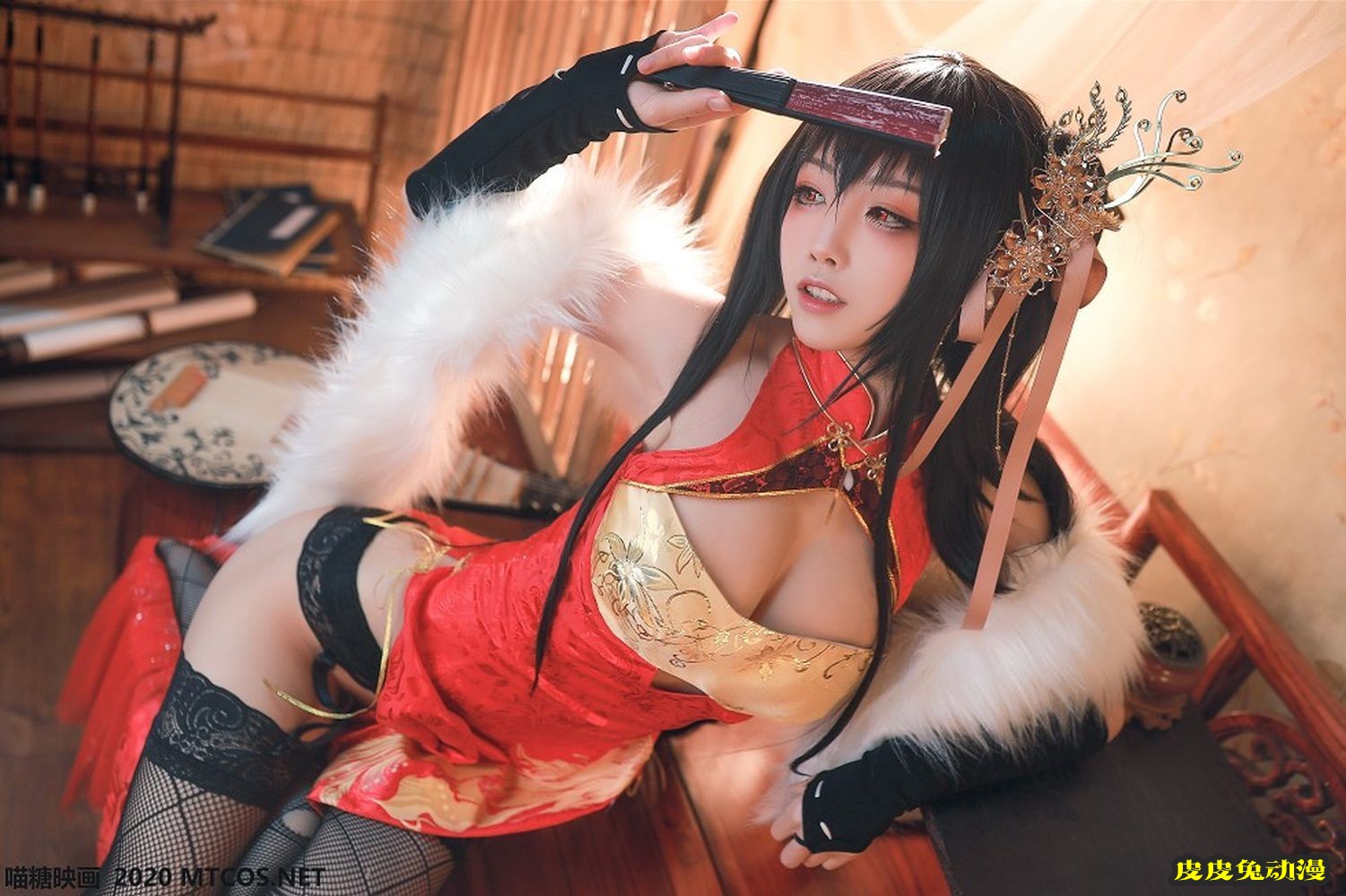 喵糖映画嫩模水淼aqua大凤旗袍配黑丝吊带渔网系列私房写真