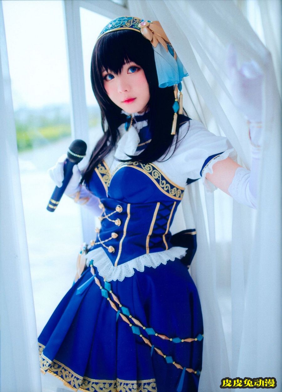 微博妹纸霜月shimo粉色连身裙+白色婚纱裙+蕾丝吊袜COS写真