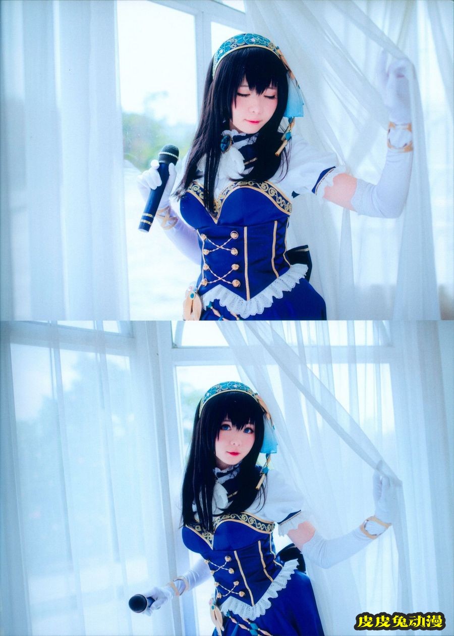 微博妹纸霜月shimo粉色连身裙+白色婚纱裙+蕾丝吊袜COS写真