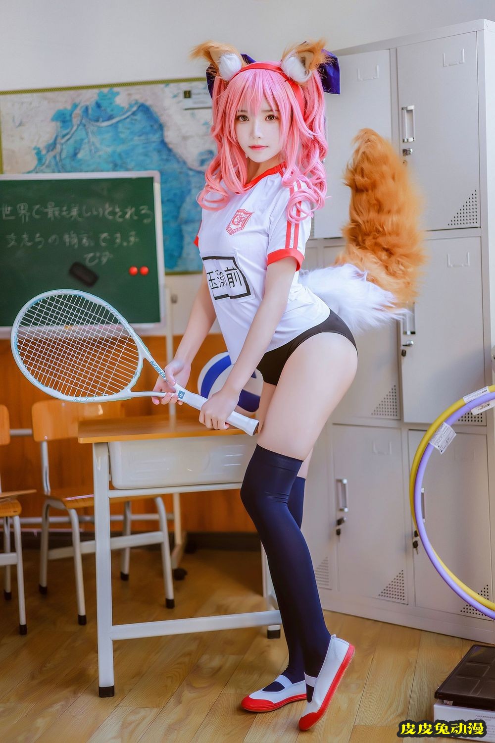 网络美女桜桃喵黑丝美腿体操服主题COS玉藻前装扮私房写真-皮皮兔动漫