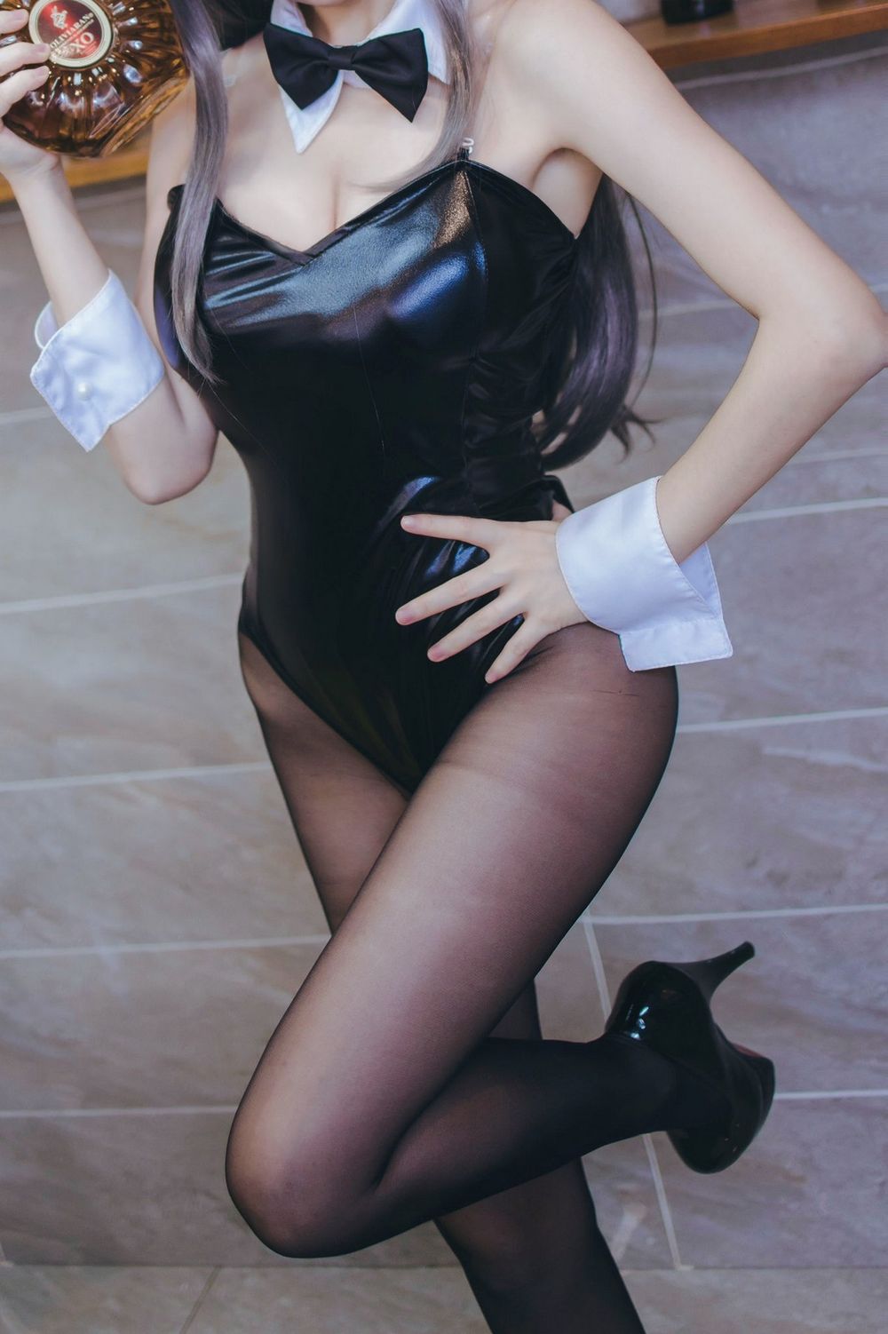 网络美女衣衣麻衣黑丝高叉连体衣兔女郎COS主题性感写真