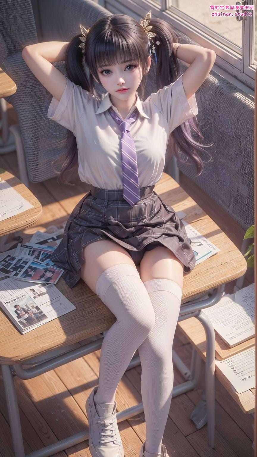 免费紫妍壁纸：ai绘画角色体态素材完美像素ipad桌面背景-皮皮兔动漫