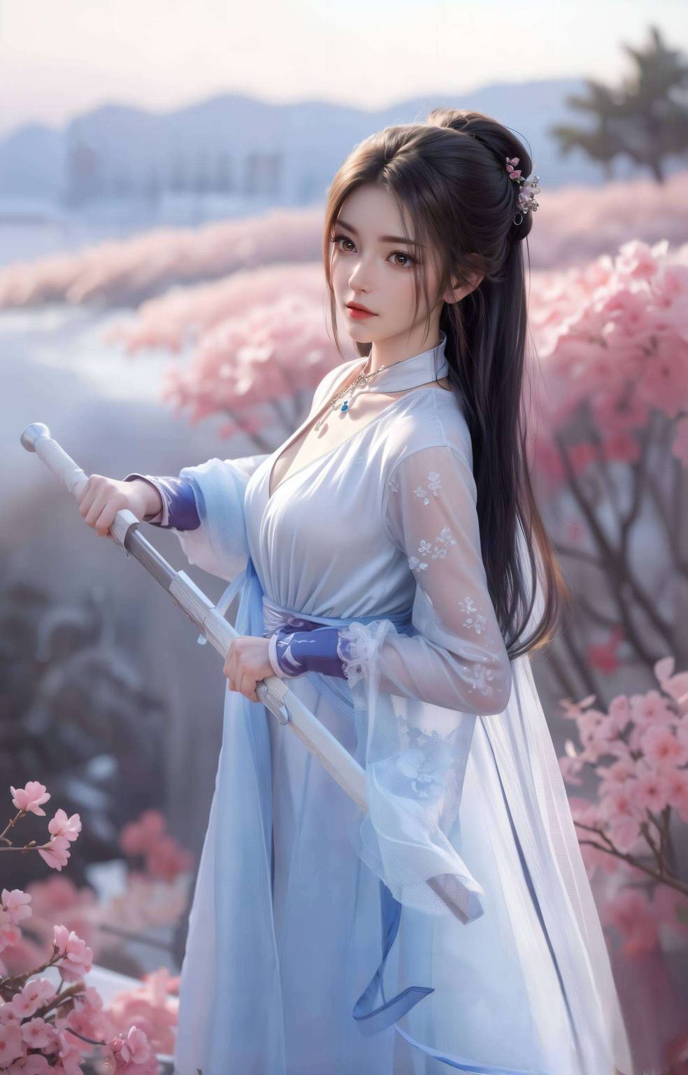 李寒衣问剑动漫壁纸:ai绘画国漫女主高清ai人物表情素材极简壁纸平板1920×1080