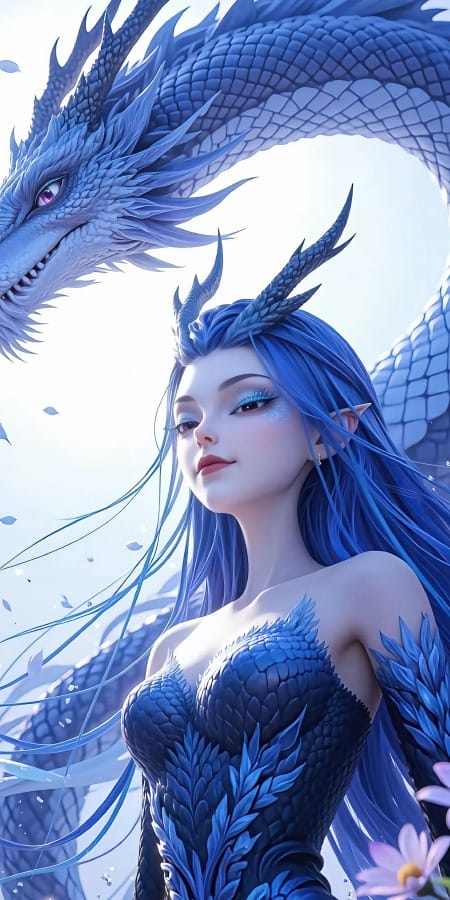 《哪吒之魔童闹海》敖闰蓝发龙女降临2K手机壁纸