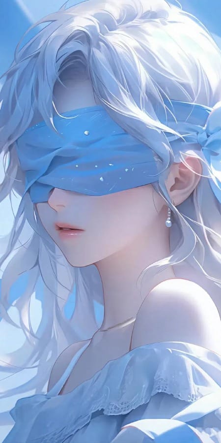 唯美AI绘画动漫2K手机壁纸 – 蓝色轻纱中的梦幻少女