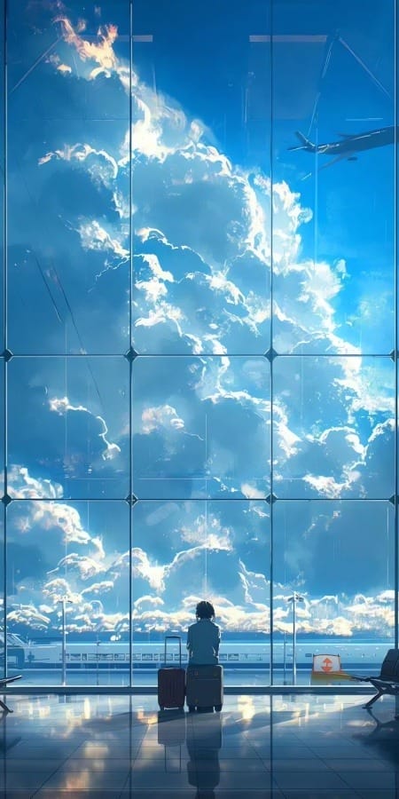 候机遐想动漫2K手机壁纸的静谧之美
