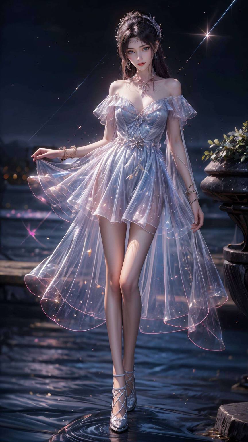 云韵手机高清壁纸三连屏：AI绘画角色体态素材免费下载