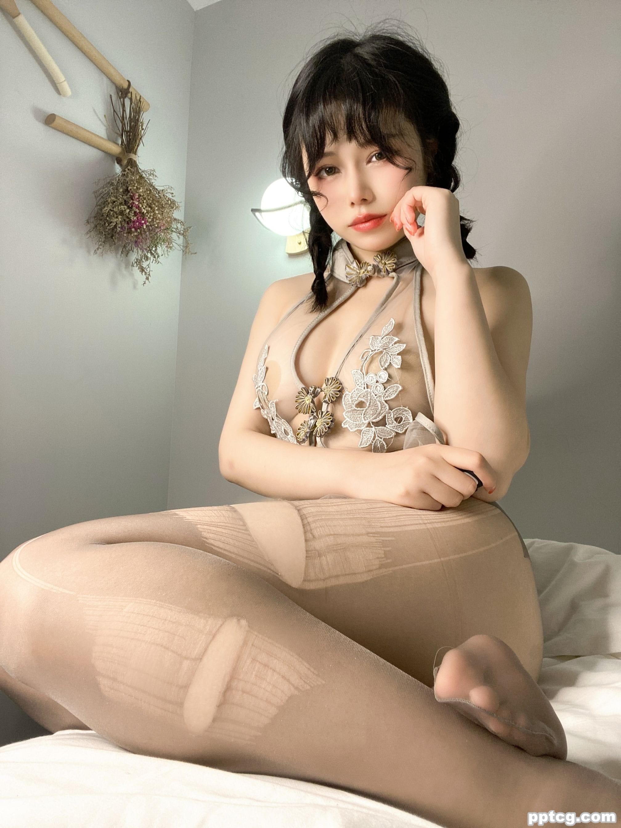 七月喵子 透明 灰撕袜