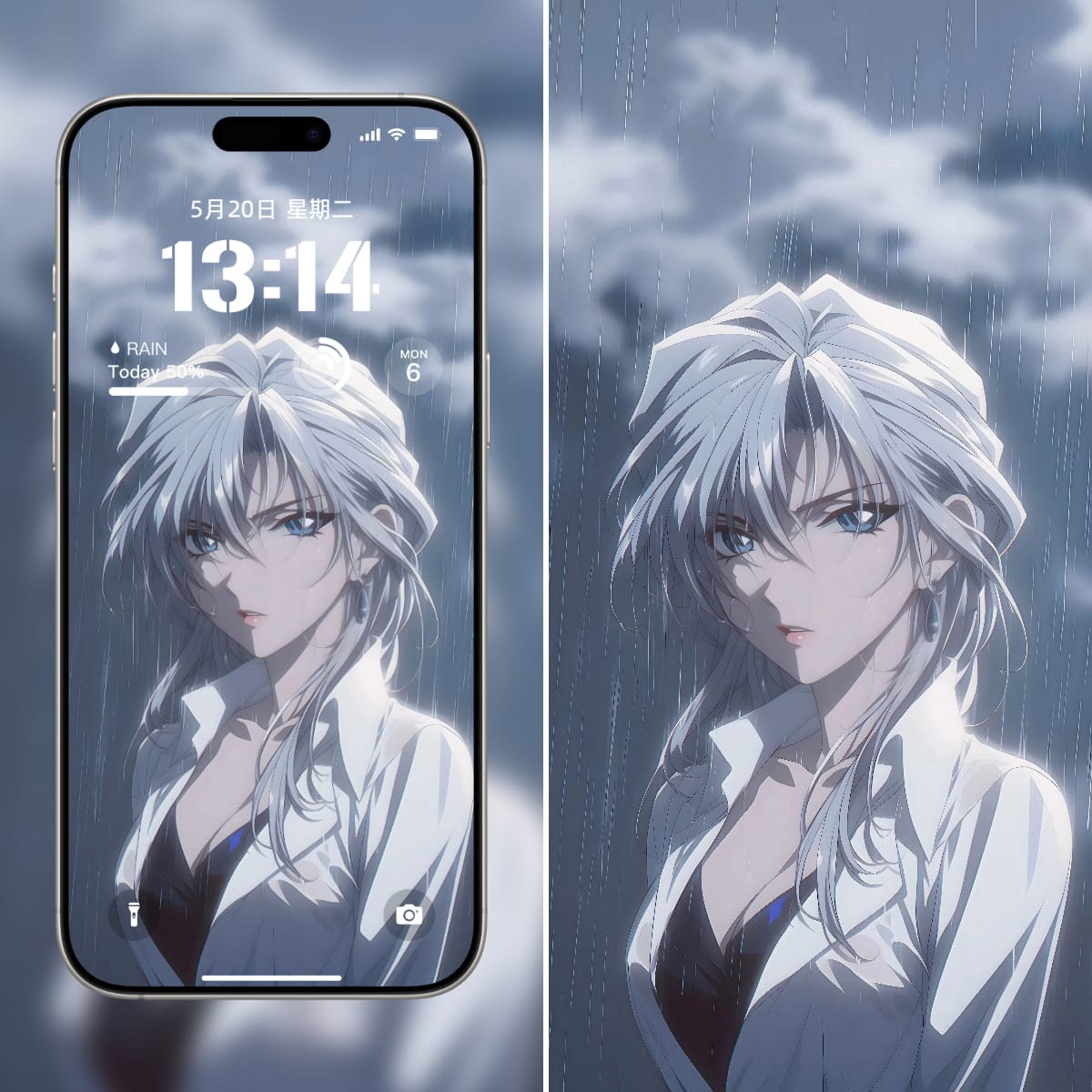 银白雨夜：冷色调动漫精美手机壁纸