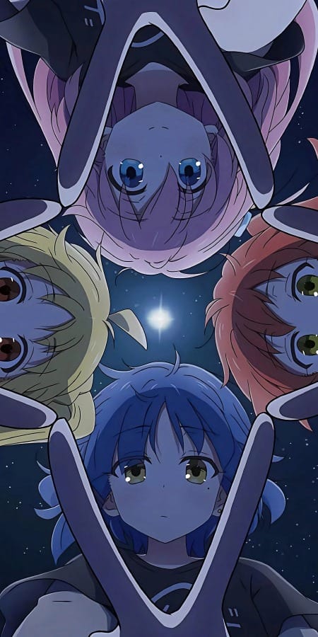 四色青春2K手机壁纸：V字手势与星空团结