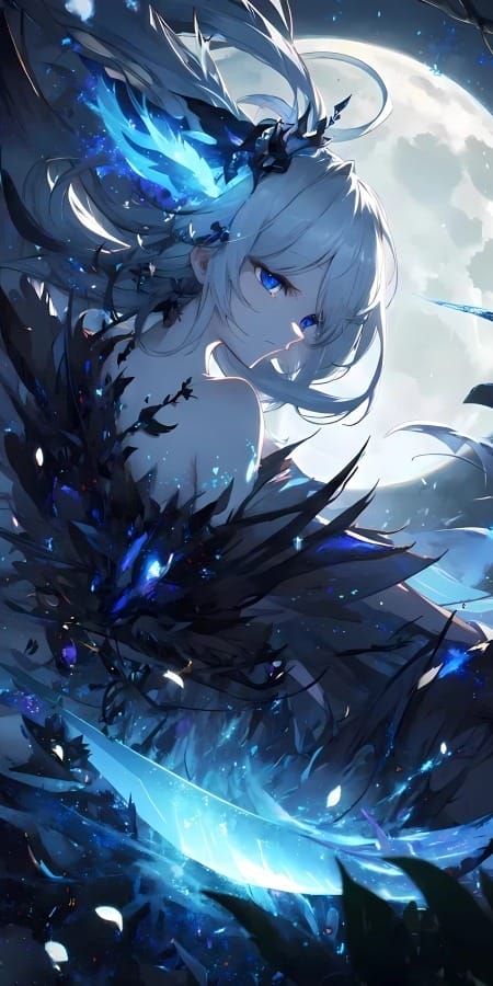 动漫5K手机壁纸:月夜下的神秘少女